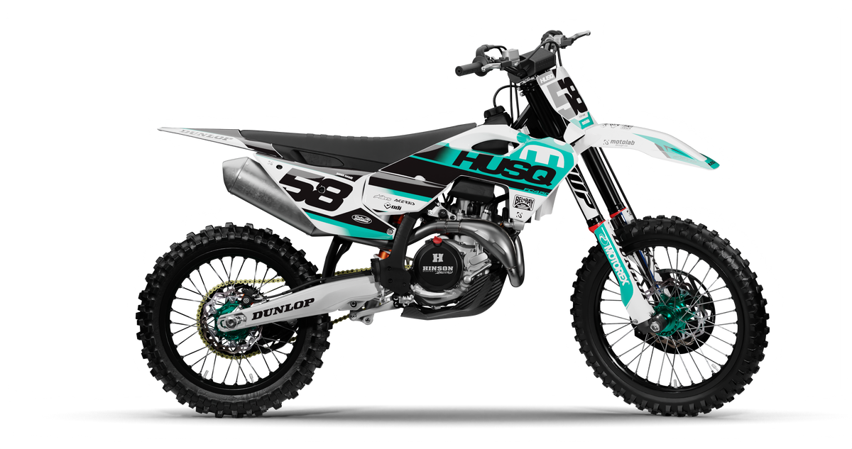 Husqvarna PULSE BLACK/TEAL Graphics Kit, side profile view