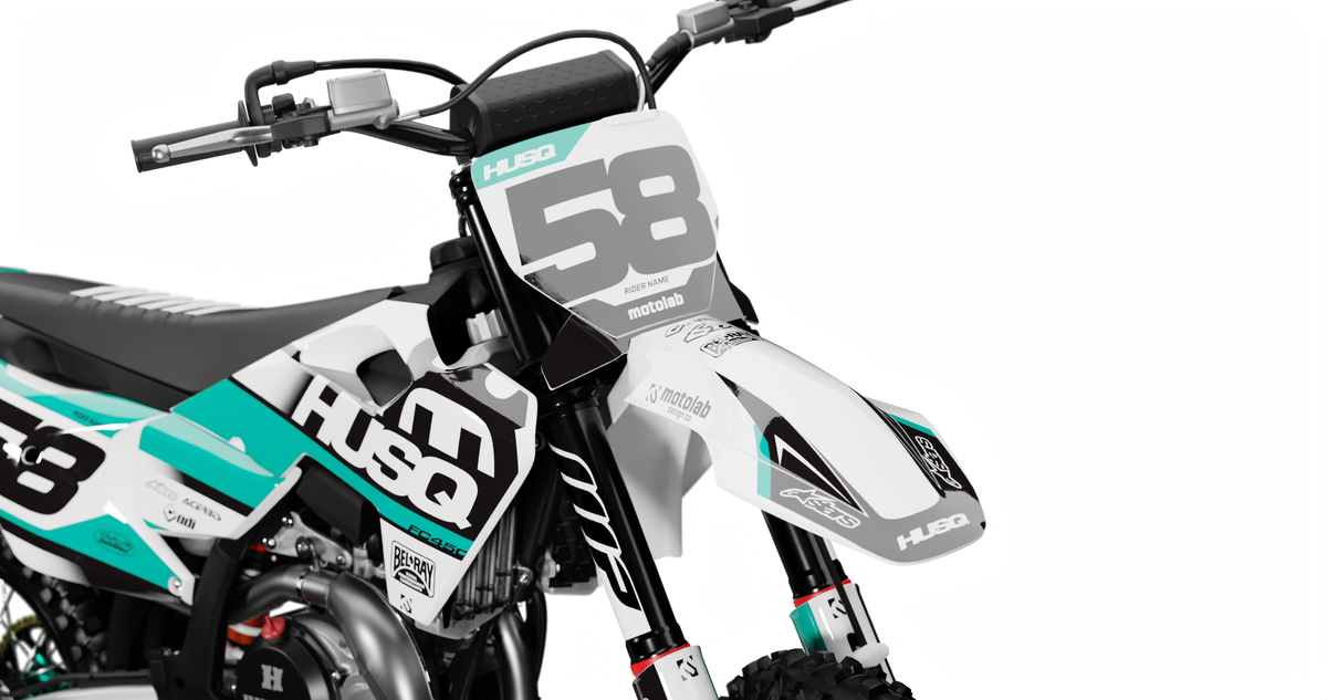 Husqvarna PULSE TEAL Graphics Kit, front view