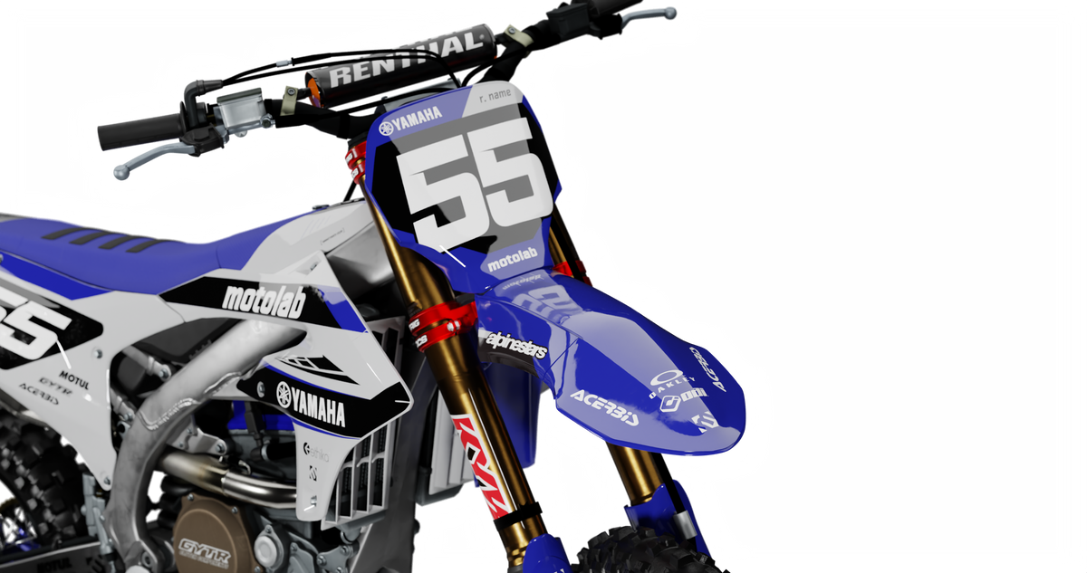 Yamaha RALLY WHITE/BLUE Graphics Kit, front view