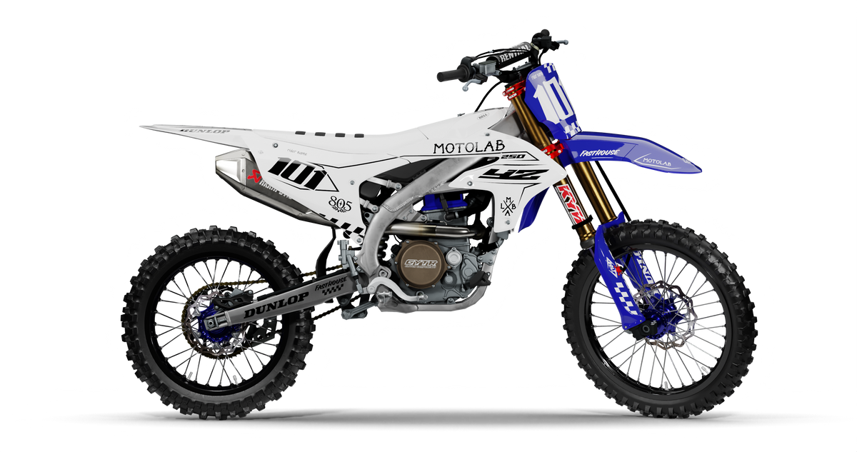 Yamaha CLASSIC WHITE/BLUE Graphics Kit, side profile view
