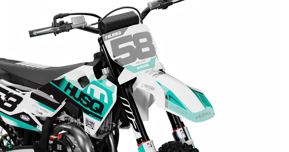 Husqvarna PULSE BLACK/TEAL Graphics Kit, front view