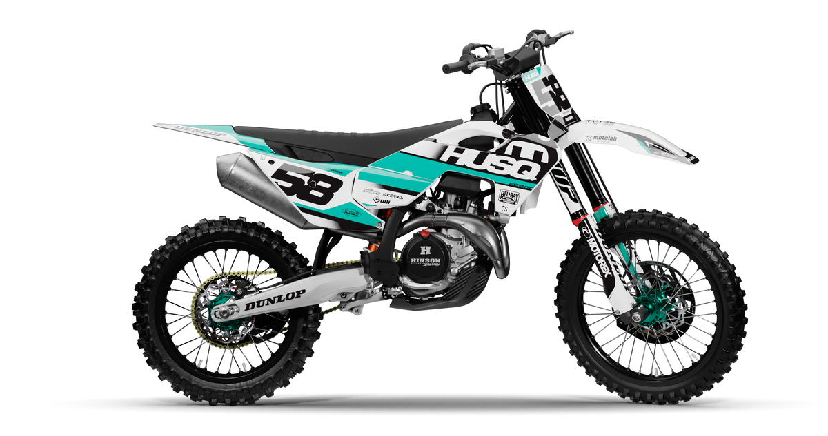 Husqvarna PULSE TEAL Graphics Kit, side profile view